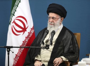 Ali Khamenei attends a meeting with members of President Masoud Pezeshkian's administration, in Tehran, Iran, Aug. 27, 2024. AP