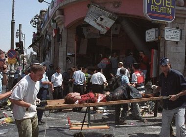 The aftermath of a suicide bombing at a Sbarro restaurant in Jerusalem in August 9, 2001, that killed 15 and wounded over 100 more. Flash90