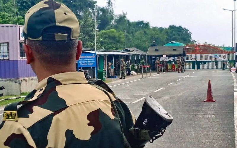 Border Security personnel at the India-Bangladesh border near Fulbari on August 5, 2024. AFP