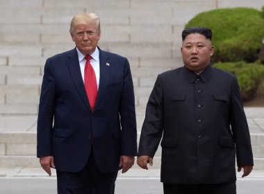 U.S. President Donald Trump, left, meets with North Korean leader Kim Jong Un at the North Korean side of the border at the village of Panmunjom in Demilitarized Zone on June 30, 2019. AP