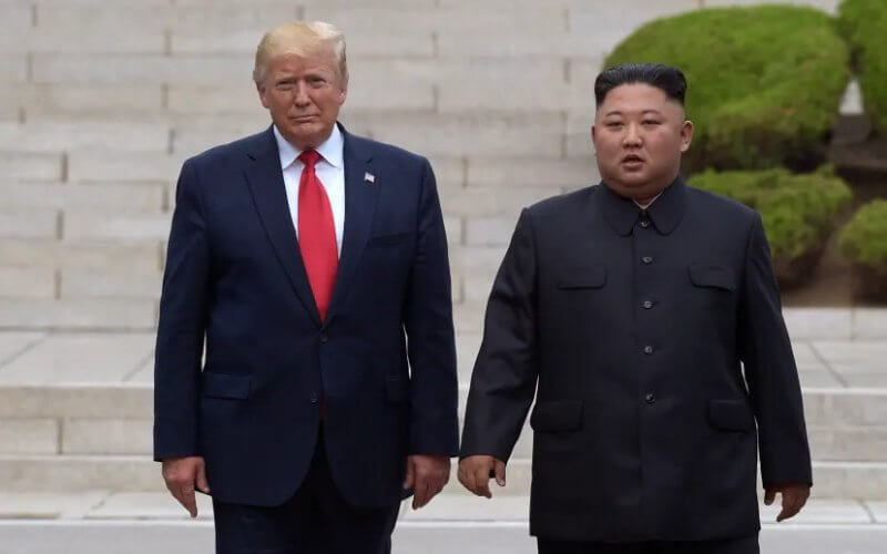 U.S. President Donald Trump, left, meets with North Korean leader Kim Jong Un at the North Korean side of the border at the village of Panmunjom in Demilitarized Zone on June 30, 2019. AP