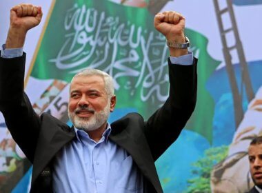 Ismail Haniyeh at a Hamas rally. AP