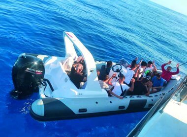 A speedboat that had been smuggling migrants into Greece is seen shortly after it was stopped by a patrol boat in the southeastern Aegean. ekathimerini.com