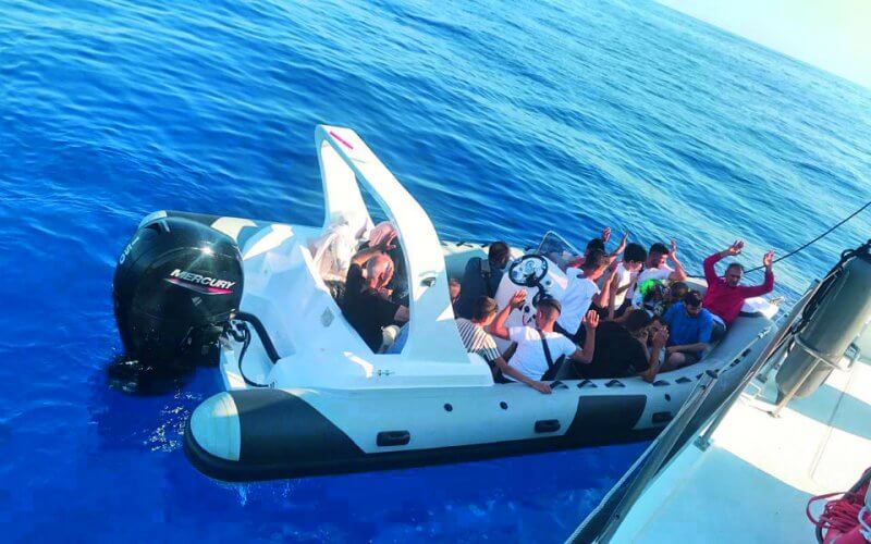 A speedboat that had been smuggling migrants into Greece is seen shortly after it was stopped by a patrol boat in the southeastern Aegean. ekathimerini.com