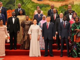 China’s leader, Xi Jinping, and his wife, Peng Liyuan, with leaders of African nations at the Great Hall of the People in Beijing on Wednesday. Ken Ishii