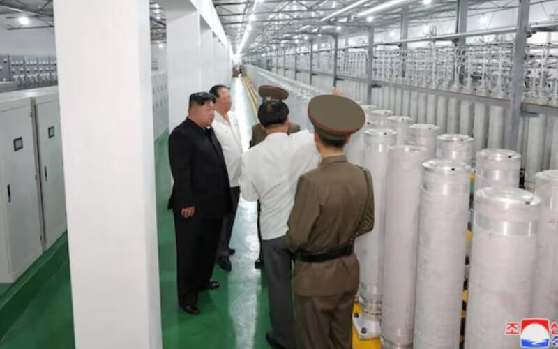 North Korean leader Kim Jong-un tours facilities during a visit to the Nuclear Weapons Institute at an undisclosed location in North Korea. Reuters