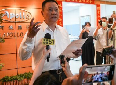 Hsu Ching-kuang, CEO of Gold Apollo, speaks to the media in New Taipei City on September 18, 2024. AFP