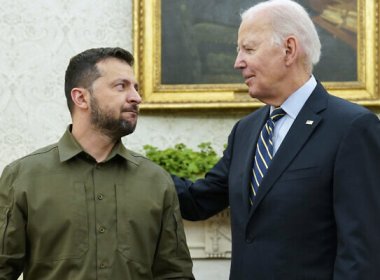 U.S. President Joe Biden, right, meets with Ukrainian President Volodymyr Zelensky in the Oval Office of the White House, September 21, 2023. AP