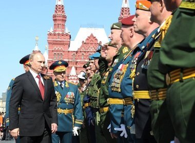 Russian President Vladimir Putin inspects soldiers in Red Square. kremlin.ru