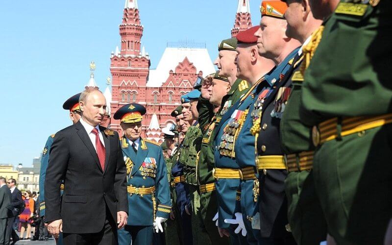 Russian President Vladimir Putin inspects soldiers in Red Square. kremlin.ru