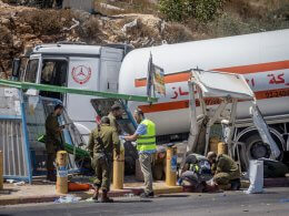 The scene of a truck-ramming attack that killed an Israeli soldier, Sept. 11, 2024. Flash90