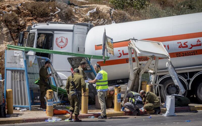 The scene of a truck-ramming attack that killed an Israeli soldier, Sept. 11, 2024. Flash90