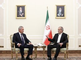 Iranian President Masoud Pezeshkian (R) meeting with Russia's Security Council Secretary Sergei Shoigu, in Tehran, on August 5, 2024. AFP