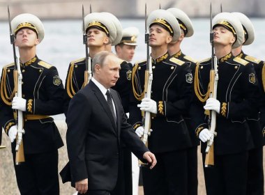 President Vladimir Putin of Russia arriving at the military parade in St. Petersburg during a Navy Day celebration on Sunday. Maxim Shipenkov