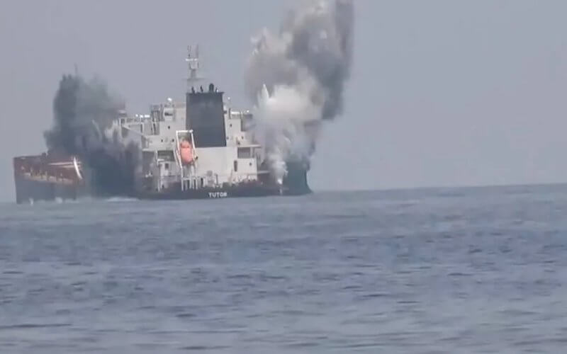 A Houthi attack on a Greek ship in the Red Sea. Reuters