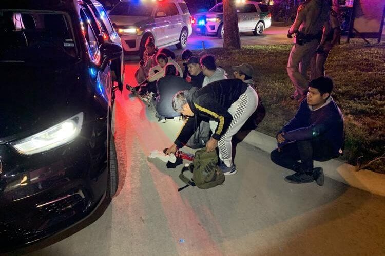 Galveston County Sheriff's Office Border Security Response Team deputies apprehend illegal border crossers in Kinney County, Texas. Galveston County Sheriff's Office