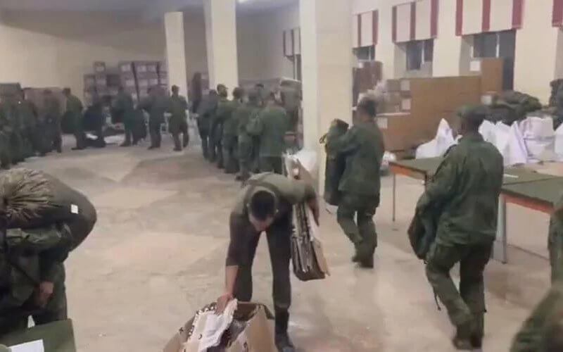 North Korean soldiers purportedly receiving combat apparel for use in Ukraine at the Sergeevsky military base in Russia. Ukranian Center for Strategic Communications and Information Security.