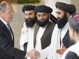 Russian Foreign Minister Sergey Lavrov meets with Taliban representatives. Russian foreign ministry.