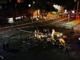 The site where a missile detonated in Haifa on Oct. 7. Reuters