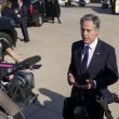 U.S. Secretary of State Antony Blinken speaks with members of the media at Ben Gurion Airport before departing for Riyadh, Saudi Arabia, in Tel Aviv, Oct. 23, 2024. AP