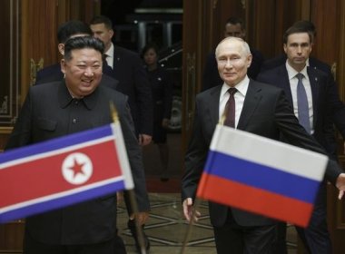 Russian President Vladimir Putin and North Korea's leader Kim Jong Un at the Pyongyang Sunan International Airport outside Pyongyang. Sputnik