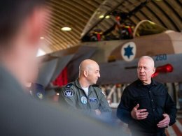 Defense Minister Yoav Gallant speaks to at the Hatzerim Airbase, October 23, 2024. IDF