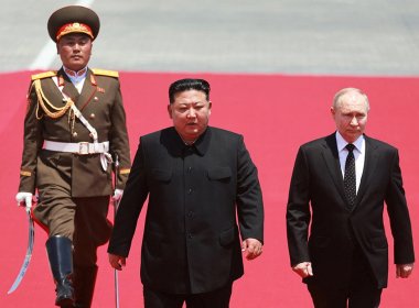 Russia’s President Vladimir Putin and North Korea’s leader Kim Jong-un attend an official welcoming ceremony in Pyongyang, North Korea, June 19, 2024. Reuters.