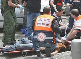 Israeli medics help people wounded during a 2006 suicide attack in Tel Aviv. Reuters