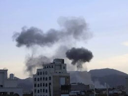 Smokes raise after U.S. aircraft and ships struck Houthi strongholds in Yemen, on October 4. AP