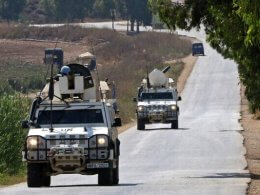 A UNIFIL convoy patrols near the border with Israel. AFP