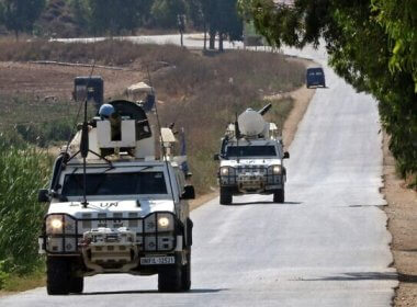 A UNIFIL convoy patrols near the border with Israel. AFP