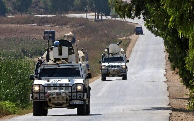 A UNIFIL convoy patrols near the border with Israel. AFP