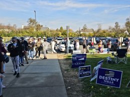 Voters line up outside of the MSD Lawrence Education & Community Center. Brad Klopfenstein