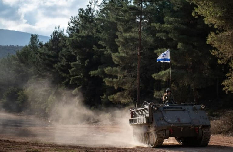 Israeli soldiers operate near the northern border with Lebanon. IDF