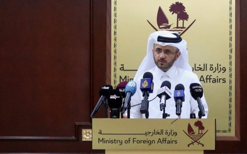 Majed Al-Ansari speaks during weekly press briefing at the Ministry of Foreign Affairs in Doha. Reuters