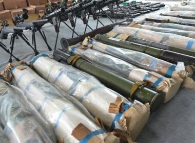 A captured shipment of Iranian weapons destined for terror operatives in the West Bank, in an image released by the Shin Bet on November 27, 2024. Shin Bet