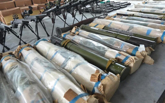 A captured shipment of Iranian weapons destined for terror operatives in the West Bank, in an image released by the Shin Bet on November 27, 2024. Shin Bet