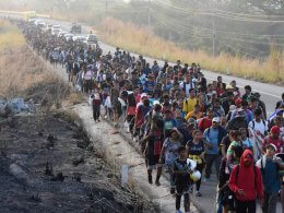 Migrants walking north through Mexico headed for the US Border. AP