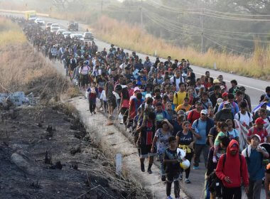 Migrants walking north through Mexico headed for the US Border. AP