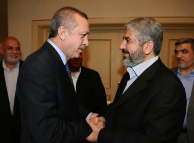 Turkish President Recep Erdogan and Hamas official Khaled Meshaal. Turkish Prime Minister's Office