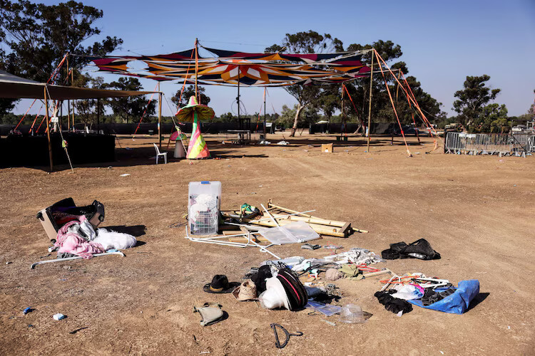 Personal belongings at the site of the Hamas attack on the Supernova rave. Reuters