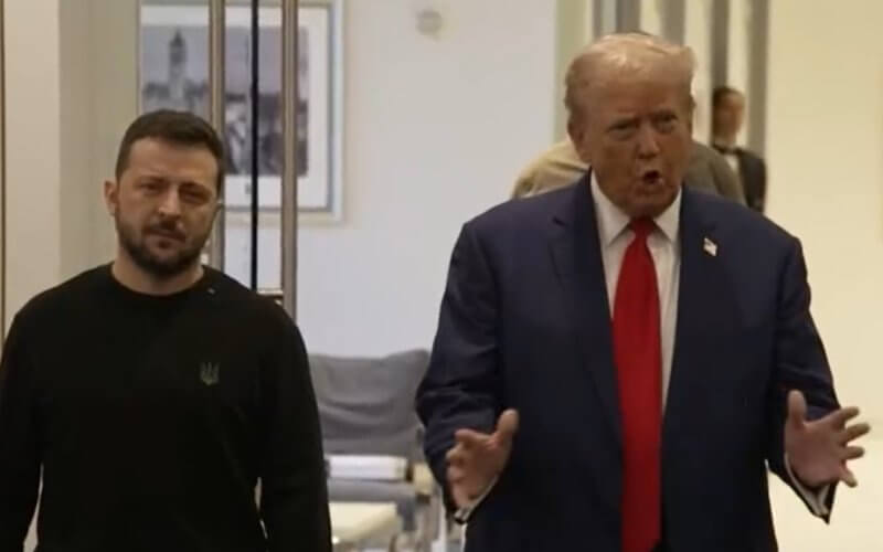 Ukrainian President Volodymyr Zelensky and former President Donald Trump speaking to reporters at Trump Tower in New York City, Sept. 27, 2024. c-span.org