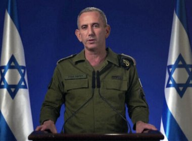 IDF spokesman Adm. Daniel Hagari delivers a press briefing. IDF