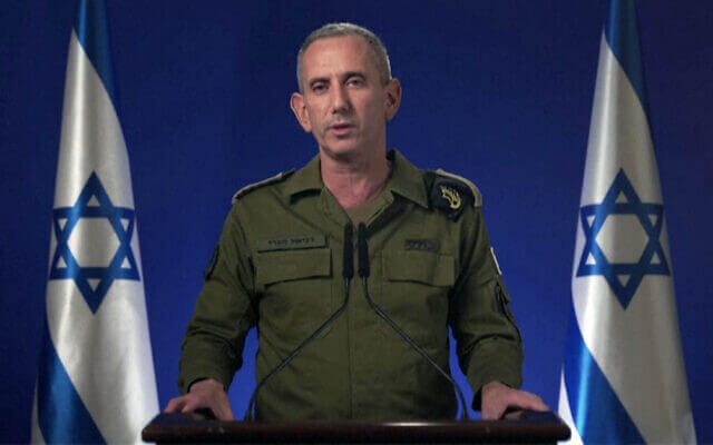 IDF spokesman Adm. Daniel Hagari delivers a press briefing. IDF