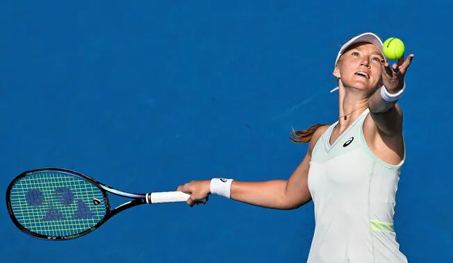 Lina Glushko at the ASB Classic in New Zealand on Monday. AP