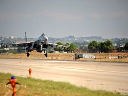 A Russian Sukhoi Su-35 fighter takes off at the Russian military base of Hmeimim. AFP