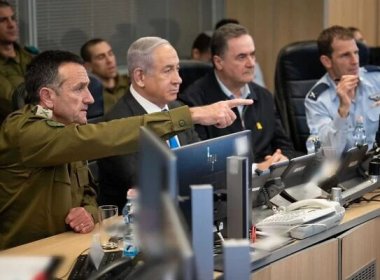 IDF Chief of Staff Herzi Halevi, Prime Minister Benjamin Netanyahu, Defense Minister Israel Katz, and IAF Chief of Staff Omer Tischler at a command center in Tel Aviv on December 26. IDF