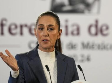 Mexico’s President Claudia Sheinbaum gives a media briefing in Mexico City. AP