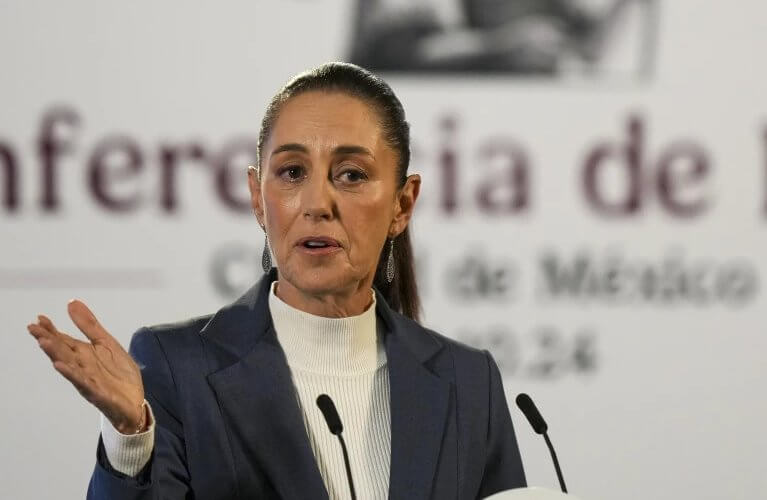 Mexico’s President Claudia Sheinbaum gives a media briefing in Mexico City. AP