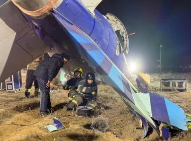 Investigators poring over the wreckage of the Azerbaijan Airlines plane. Kazakhstan Emergencies Ministry